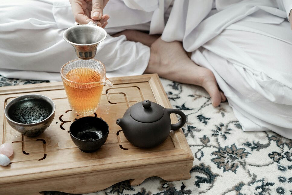 Japanese Green Tea : Traditional steaming method locking in the vegetal and umami-rich flavours of premium leaves.