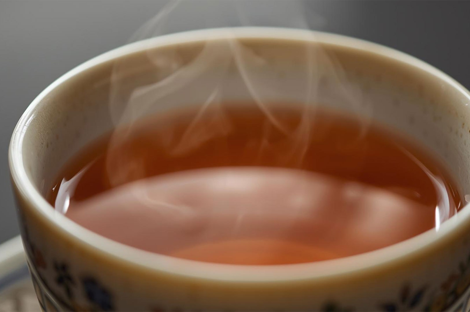 Overhead view of a white teacup with lemon and mint, surrounded by a circular arrangement of various dried tea leaves (black, green, oolong, herbal) and spices.